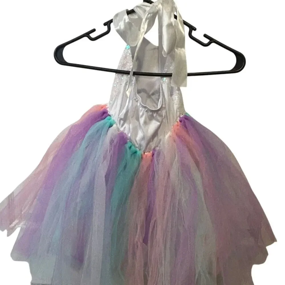 Unicorn Girls sz 6 Halloween Costume Halter white mesh tutu skirt